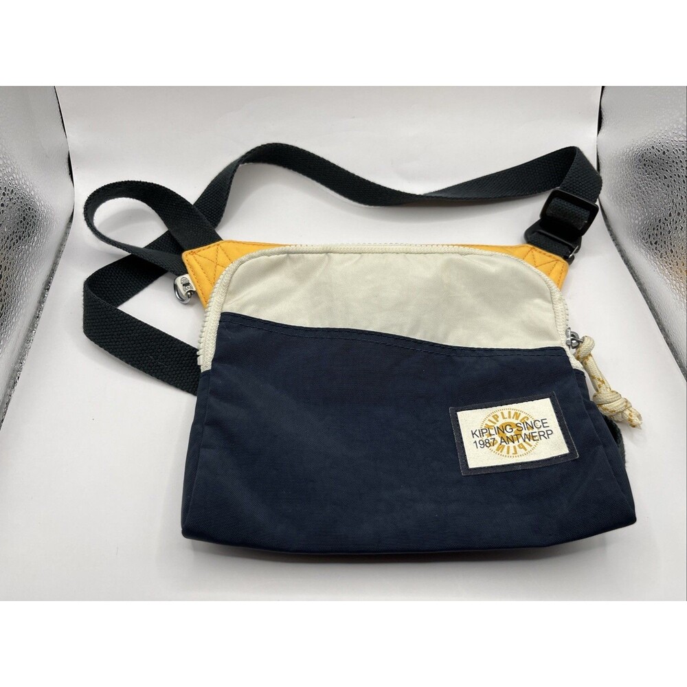 Kipling Crossbody Shoulder Bag Colorblock Navy Cream Yellow Monkey Logo
